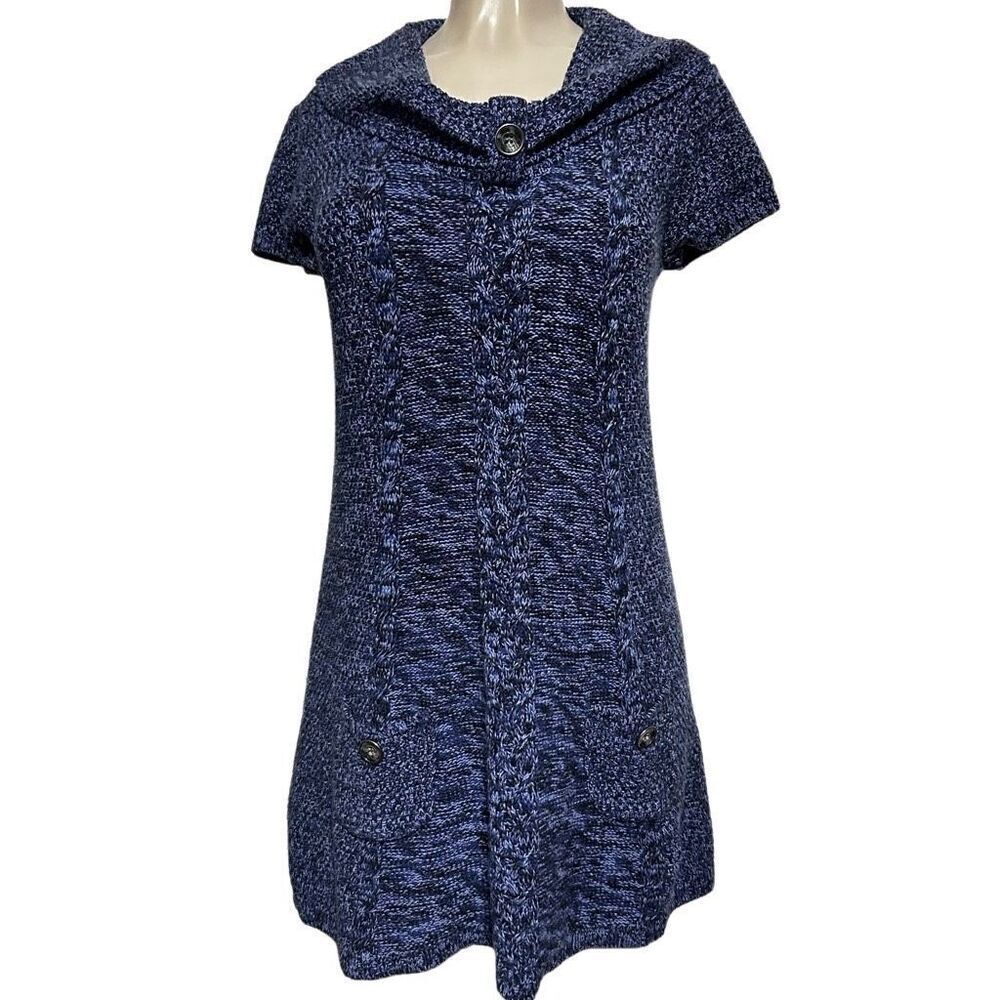 NEW Style & Co Medium Tunic Blue Sweater Dress Pullover Short Sleeve Pockets
